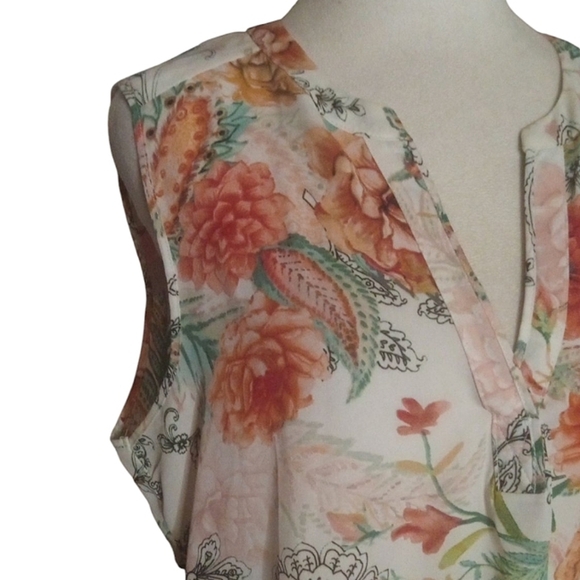 Anthropologie Sioni Sleeveless Floral Butterfly Print Split V Neck Blouse Large - Picture 3 of 8